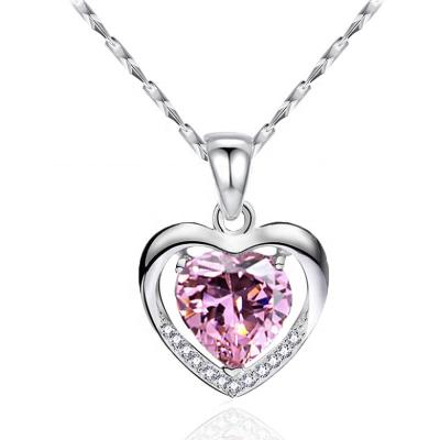 China CLASSIC Women Wholesale Sterling Silver Zircon Heart Pendant Necklace 925 Jewelry for sale