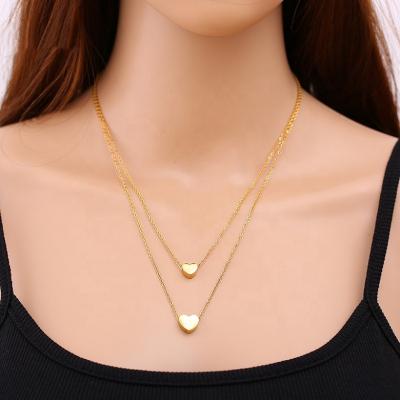 China Custom Engraving Sister Couple Necklaces Daughter Mother Daughter Heart Name Message Jewelry 14k Gold Double Heart Pendant Necklace for sale