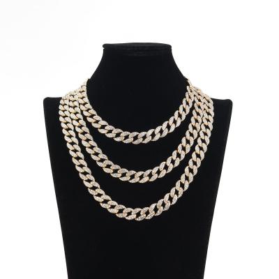 China Hiphop Cuban Link Necklace Women 16mm Gold Color Iced Out Paved Rhinestone Hitter Cuban Link Necklaces Men HipHop Jewelry for sale