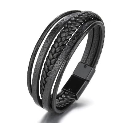 China CLASSIC Trendy Genuine Leather Multilayer Braided Bracelets Men Stainless Steel Rope Bracelets For Men Women Bracelets Jewelry for sale