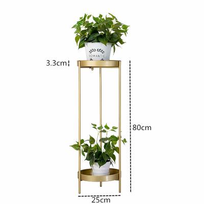 China Home Decoration Foldable 2 Layers Metal Flower Display Rack Indoor Round Type Gold Plant Floor Rack for sale