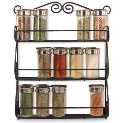 China Wall Mounted 3 Tier Black Metal Spice Rack Organizer Kitchen Spice Jar Storage Minimalist Rack for sale