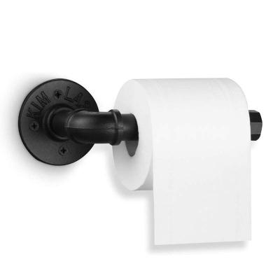 China Matte Black Wall Mounted Metal Paper Towel Rack Retro Industrial Style Tissue Holder Toilet Paper Holder for sale