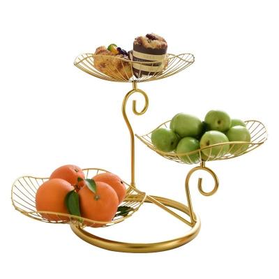 China Geometric 3-Layer Rack Snack Metal Fruit Basket Craftsman Household Dining Table Countertops Multifunctional Metal Fruit Basket for sale