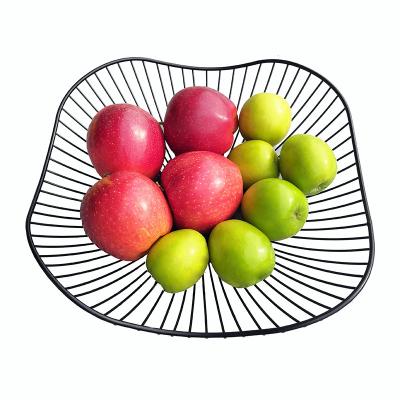 China Mesh Metal Wire Fruit Basket Table Top Large Capacity Storage Basket Black Minimalist Vegetable Fruit Basket for sale