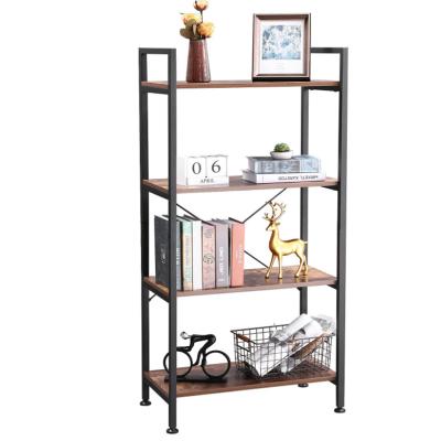 China Multi-Functional Modern Metal Bookshelf Modern Matte Black 4 Tiers Office Bedroom Living Room Vertical Shelf for sale