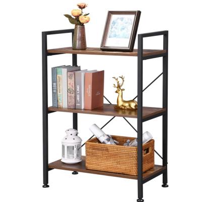 China Easy Modern Metal Bookshelf Office Bedroom Living Room Assembly 3 Tier Matte Black Vertical Metal Shelf for sale