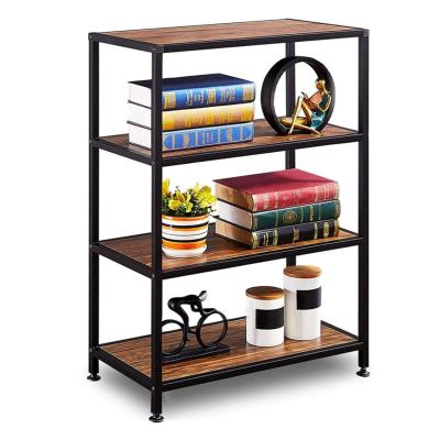 China 4 Tier Floor Matte Black Metal Multi-Functional MDF Living Room Furniture Metal Frame Rack Wooden Multi-Function Shelf for sale