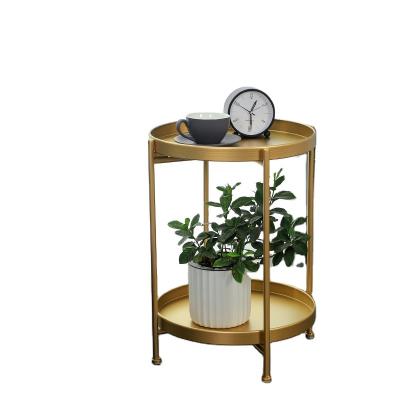 China Double-layer metal tea table home living room side sofa coffee table modern round foldable gold side table for sale