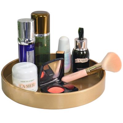 China Simple Round Desktop Metal Gold Metal Tray Storage Vanity Table Holder Cosmetic Skin Care Products Perfume Lipstick Storage Tray for sale