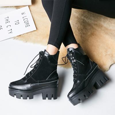 China Round Toe With Waterproof Platform Black Cowhide Breathable Velvet Warm Fleece Rubber Sole Ankle Boots Women for sale