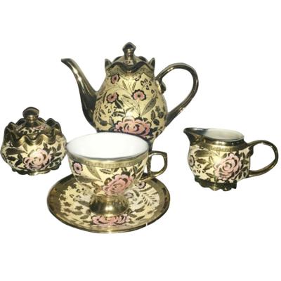 China Full Sustainable Fine Bone China Decal Luxury Gold Plated Coffee Set Tea Set Tea Cup Set For Pakistan for sale