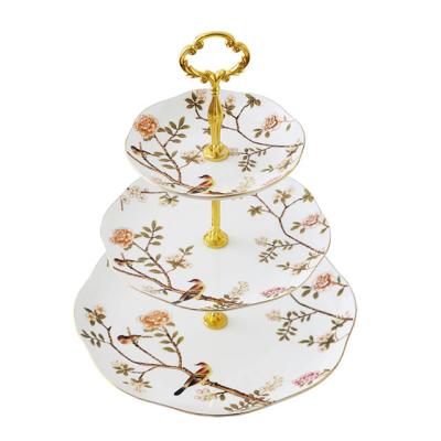 China Viable New Desgin Bone China Wedding 3 Tier Porcelain Ceramic Cake Stand for sale