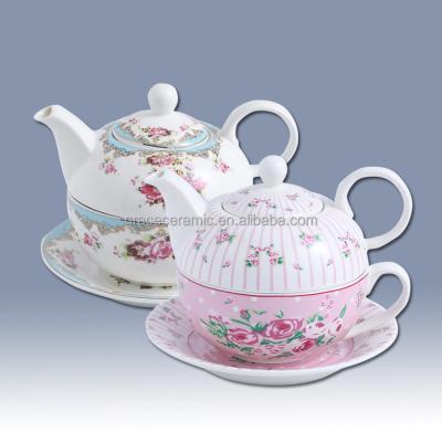 China New Design Viable European Style Bone China Teapot And Saucer Set Ceramic Teapot And Cup In One For Tea Coffee for sale