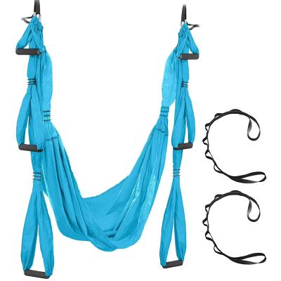 China Yoga Hammock Yoga Hanging Sling With Handles Pilates Aerial Nylon Fabric Anti-Gravity Flying Yoga Hammock for sale