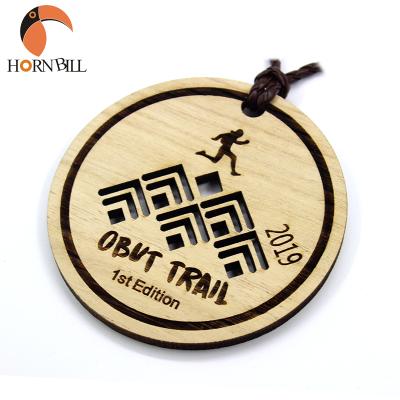 China Malaysia Low Price And Fast Delivery Honor Medal Solid Wood Trail Race Medal With Unique Cut Design for sale