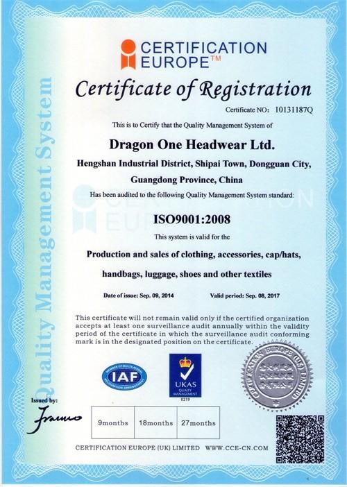 ISO9001 - Dragon One Headwear Ltd