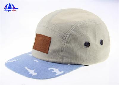 China Wholesale Fashion 5 Panel Camp Cap In Corduroy Fabric and Leather Patch On Front for sale