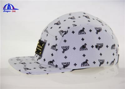 China OEM Cool Allover Printed 5 Panel Camp Cap / Snapback Caps with Metal Logo for sale