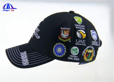 China Personalized Black Cotton Custom Baseball Caps with Embroidery Logo for ICC Cricket Wolrd Cup for sale