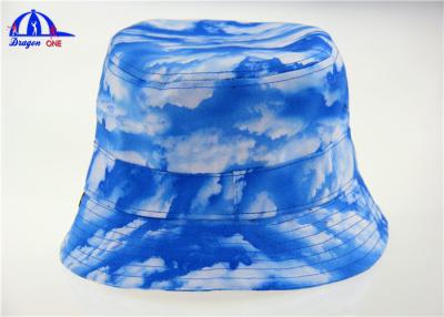 China Sublimation Blue Ladies Printed Bucket Hats / Bucket Caps with 100% Polyester for sale