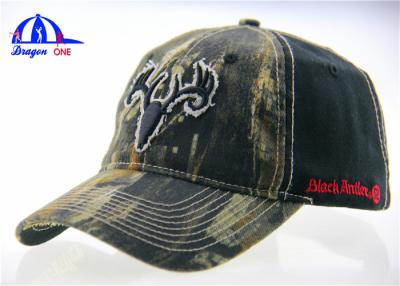 China 3D Embroidery  6 Panel Cotton Washed Baseball Caps With Camo Fabric for sale