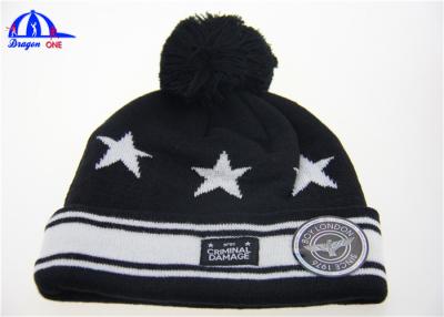 China 100% Acrylic Knit Beanie With Jacquard Logo And Wiht Woven Label Patch On Front for sale