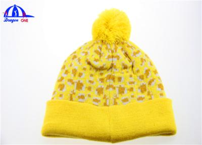 China Yellow Acrylic Warm Beanie Lady Hat with Jacquard Pattern Logo for Girls for sale