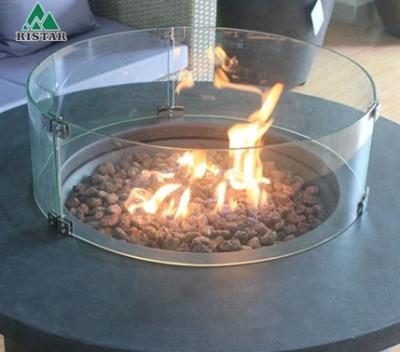 China Stocked Outdoor 31.5 Inch Propane Round Fire Pit Table With Wind Glass Guards for sale