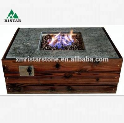 China Outdoor Stored Wooden Box Propane Fire Pits With Stone Table Top for sale