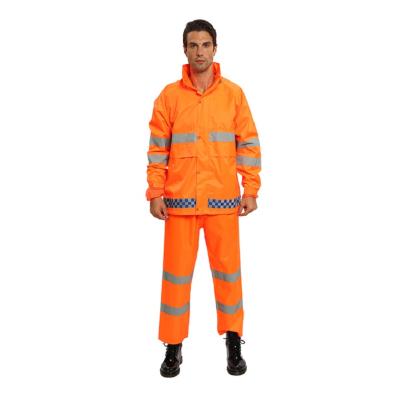 China Singlet rainwear men unsex split type high visibility safety oxford police fire department raincoat high quality reflective raincoat worker rainsuit for sale