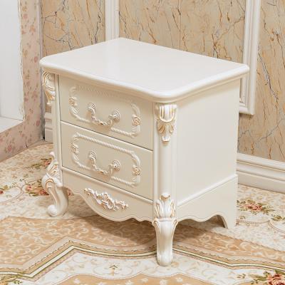 China B1607 Wooden Durable Bedroom Mirrored Popular Modern Carved Furntiure Bedside Table European Night Stand White for sale