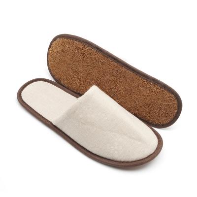 China Unisex High End Eco Friendly Narrow Toe 100% Cotton Hotel Slippers With Cork Sole for sale