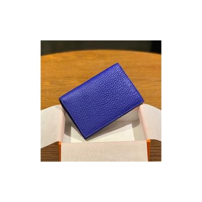 China Vintage Lychee Pattern Leather H Family Card Holder Minimalist Vertical Bifold Wallet for sale