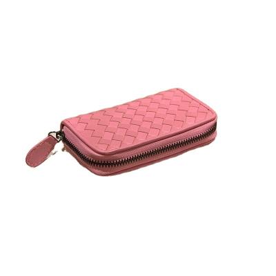 China High Quality Woven Leather Pocket Mini Multifunctional Keychain Wallet Fashion Coin Purse Key Case for sale