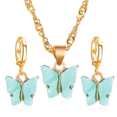 China Fashionable European and American simple creative simple chain necklace European and American alloy clavicle retro butterfly necklace earring set multicolor set for sale