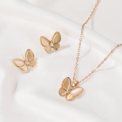 China FASHIONABLE necklace free sample advanced set fairy copper gold-plated temperament earring necklace butterfly light luxury net red accessories for sale