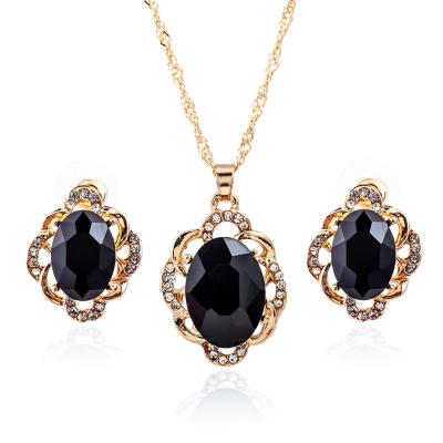 China CLASSIC necklace free sample European and American best-selling oval gem Crystal Necklace setcombinationEarring pendant necklace for sale