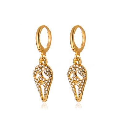 China 2021 European and American Unique Cool Gold Inlaid Face Ghost Zircon Girl Halloween Neo-Gothic Free Sample Earrings for sale