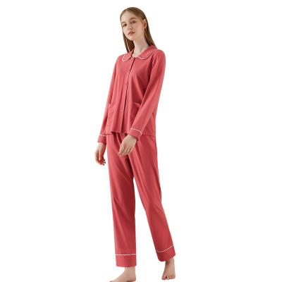 China Breathable Bamboo Fiber Cotton Ladies 2 Piece Pajamas Sets Long Sleeve Home Wear Pajamas Women Sleep Wear for sale