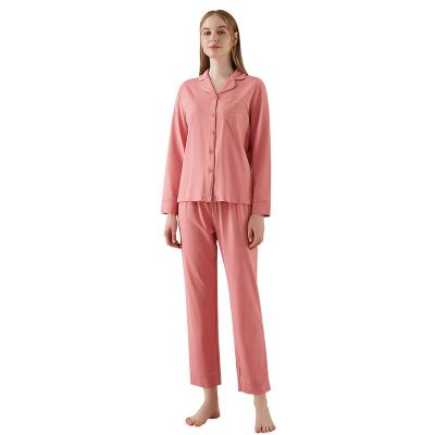 China Breathable Ready To Ship Cotton Womens Sleepwear Long Sleeve Comfort Two Piece Pajama Set Loungewear Night Wear For Ladies for sale