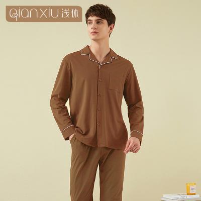 China Factory source men's breathable viscous pajamas sleepwear long sleeve button fly pajamas set home wear pajamas for men for sale