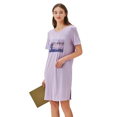 China Softly 2021 Short Sleeve Bamboo Fiber Nightgown Squishy Women Loose Sexy Casual Sleepwear Sleep Dress For Girls for sale