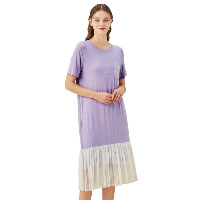 China Summer Women Nightgown Solid Color Breathable Pajamas Sleep Robe Nightgown For Ladies Short Sleeve Night Dress Robes Woman for sale