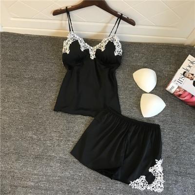 China Wholesale QUICK DRY summer 2pieces/set female sexy silk lace sleeveless pajamas sets sleepwear for sale