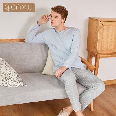 China Clearance Cotton Mens Breathable Pajamas Set Comfortable Knitted Sleepwear For Mens Cotton Pajamas Long Sleeve for sale