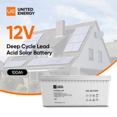 China Long Cycle Life United Energy Ups Lead Acid Battery Holder 12V 100Ah 10Kwh Solar Battery Gel for sale