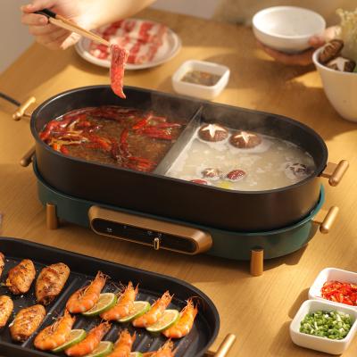 China Hot Selling Car Multifunctional Non-stick Electric 2in1 Grill and Hot Pot for sale