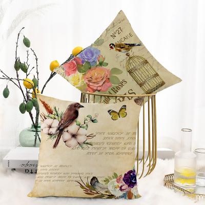 China 2022 Customized Indoor Printed Canvas Cover Folded Pillow Case Friendship Decorative Gifts Tile With Bird Pattern for sale