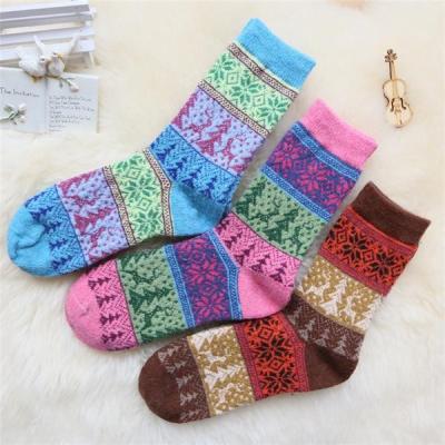 China Colorful classic christmas patterned design comfortable winter wool dress socks for women for sale